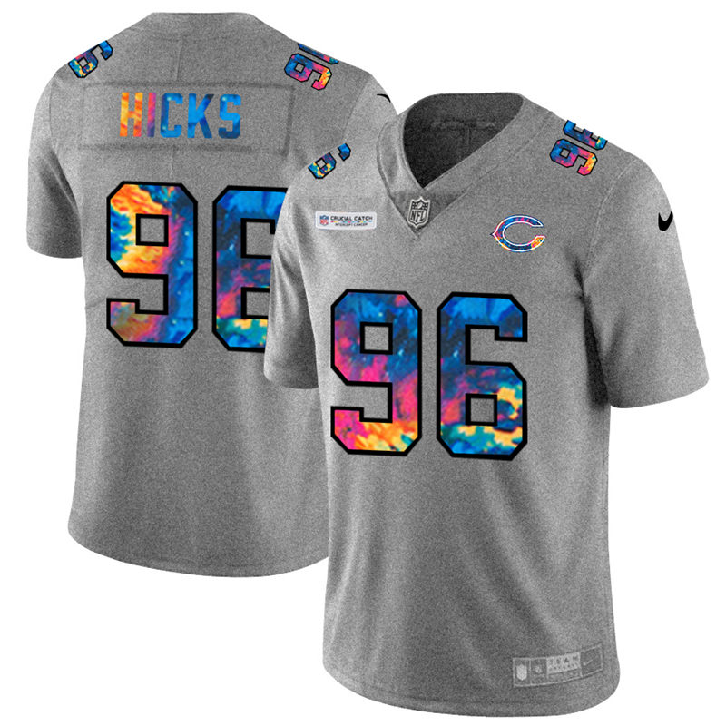 NFL Chicago Bears #96 Akiem Hicks Men Nike MultiColor 2020  Crucial Catch  Jersey Grey